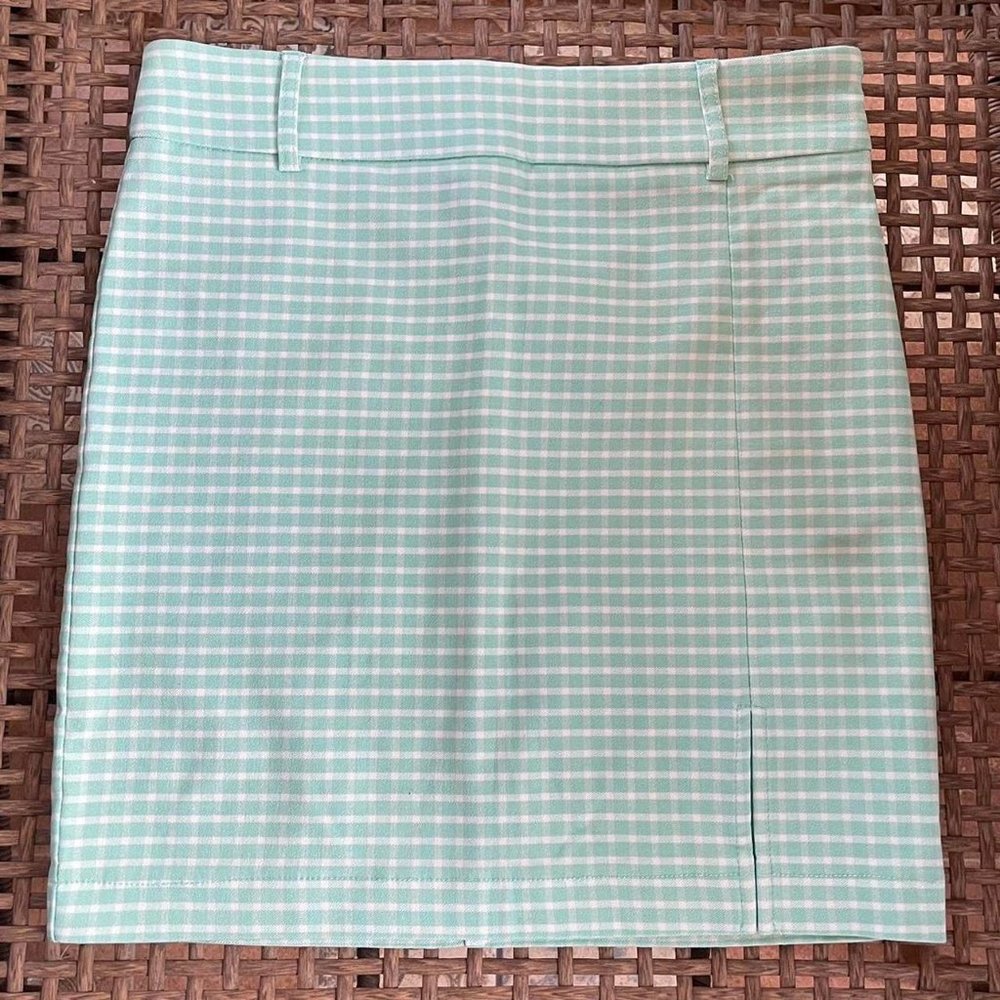 Mint Green, White Checkered Print Mini Skirt - Picture 4 of 6